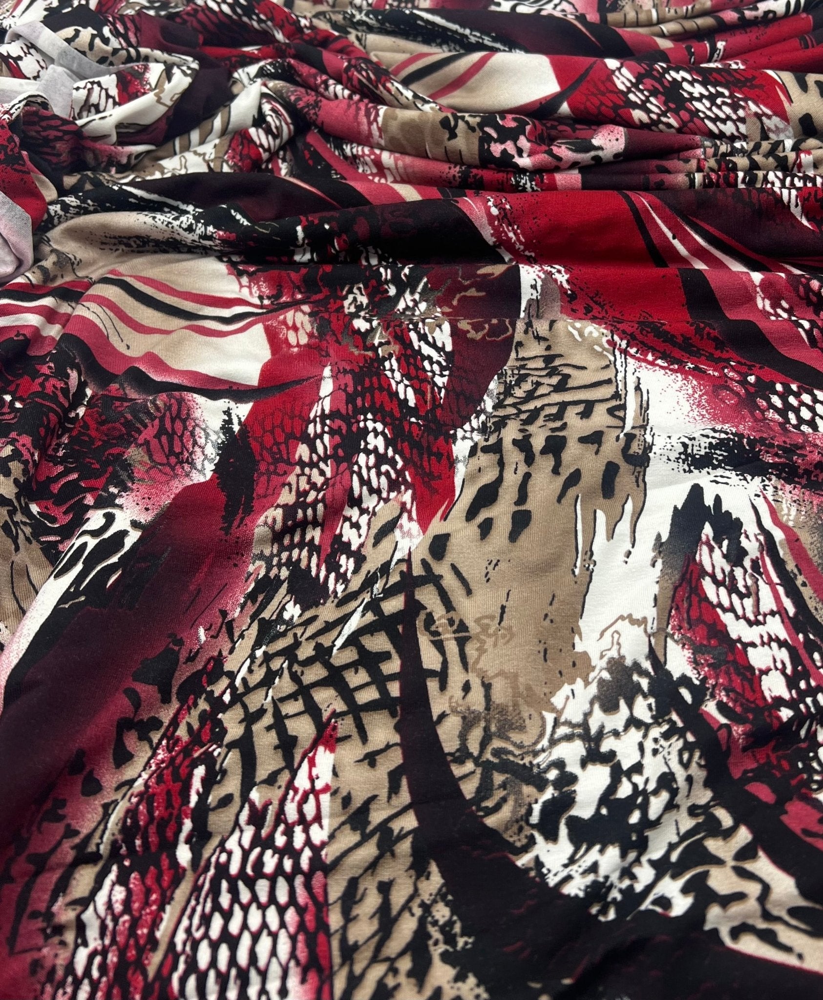 Red Animal Mix Print Viscose Elastane 4 Way Stretch Fabric - T9 Fabrics