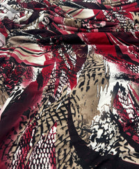 Red Animal Mix Print Viscose Elastane 4 Way Stretch Fabric - T9 Fabrics