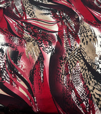 Red Animal Mix Print Viscose Elastane 4 Way Stretch Fabric - T9 Fabrics