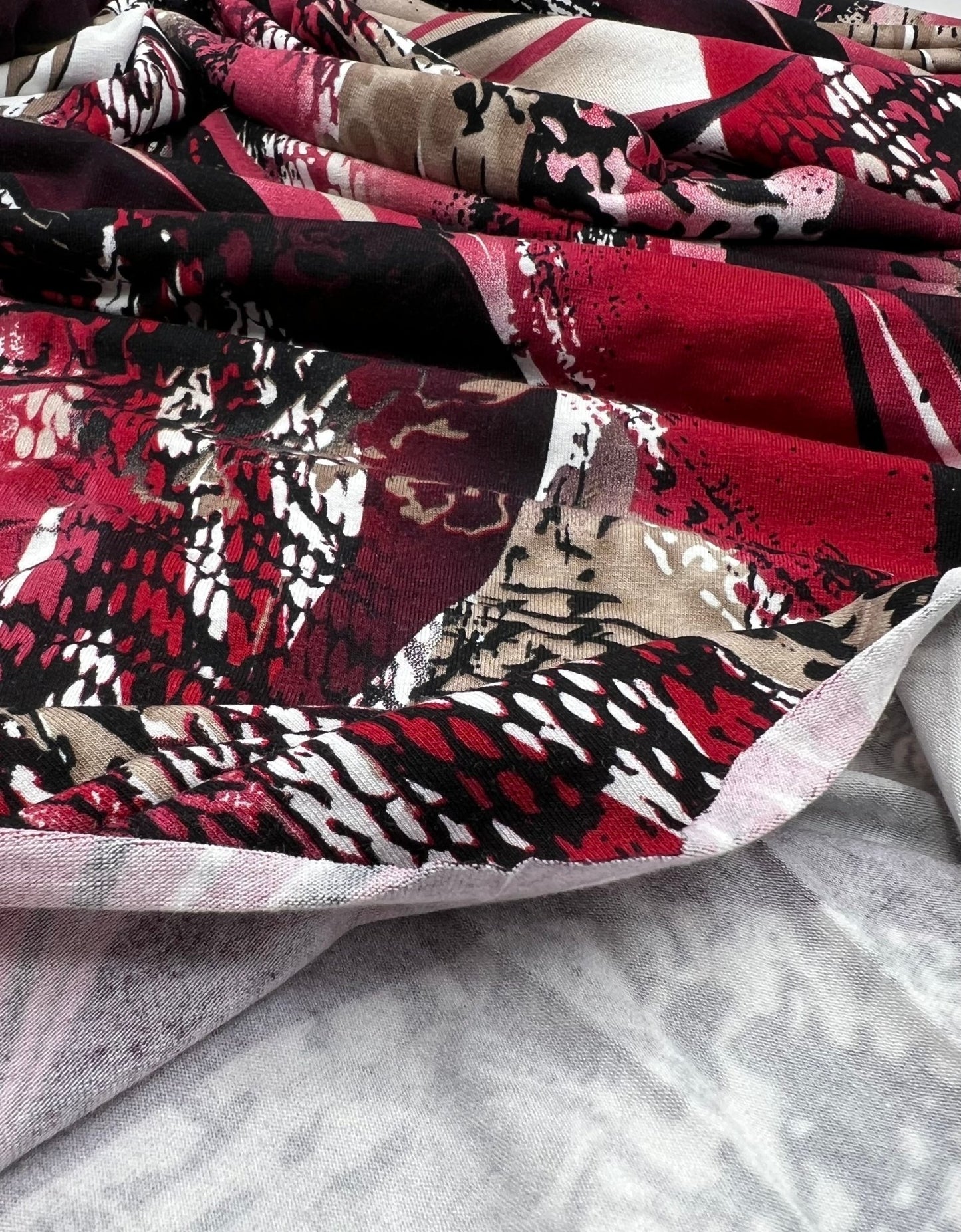 Red Animal Mix Print Viscose Elastane 4 Way Stretch Fabric - T9 Fabrics