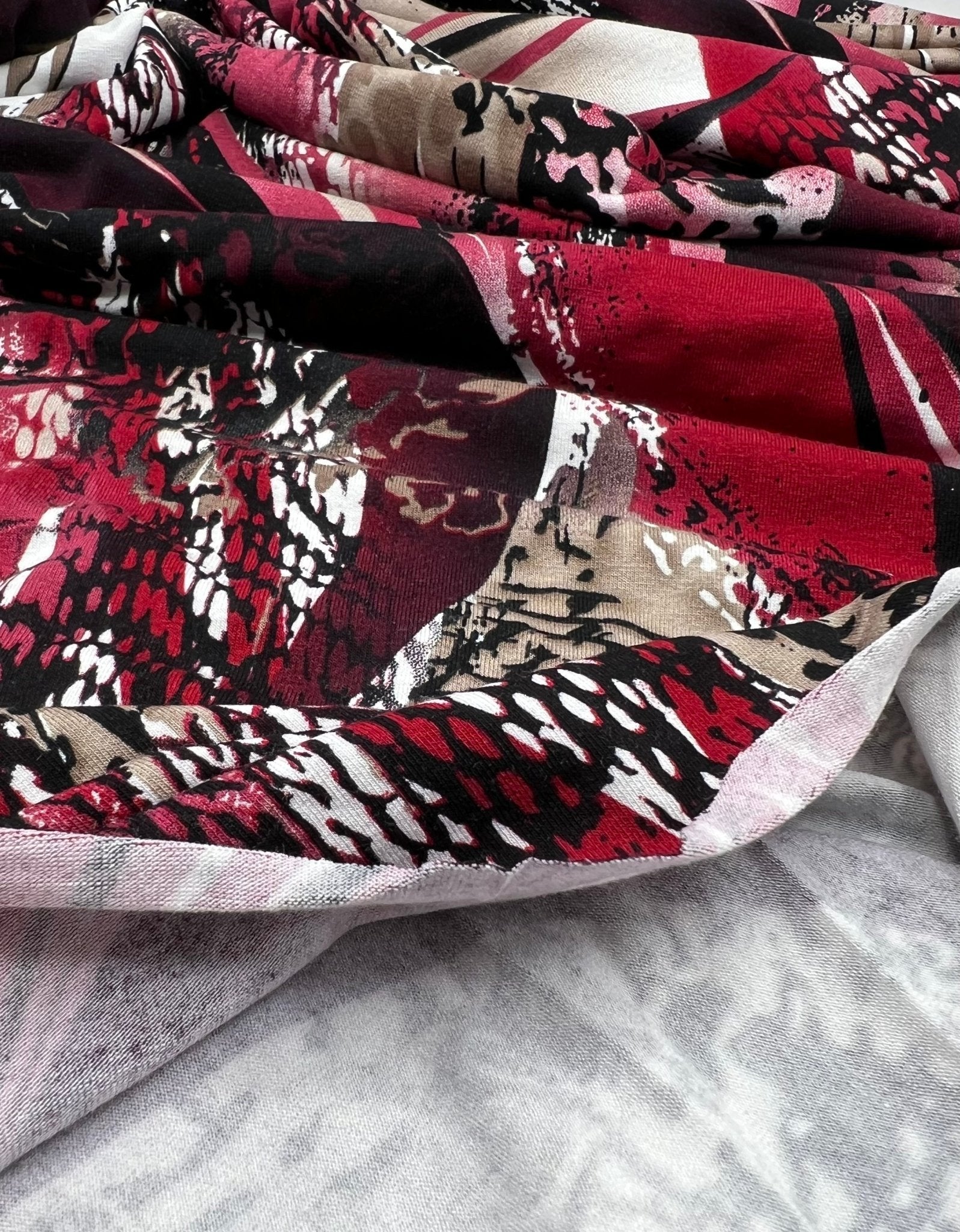 Red Animal Mix Print Viscose Elastane 4 Way Stretch Fabric - T9 Fabrics