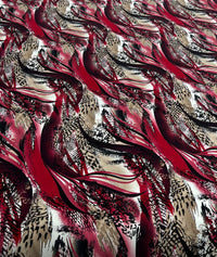 Red Animal Mix Print Viscose Elastane 4 Way Stretch Fabric - T9 Fabrics