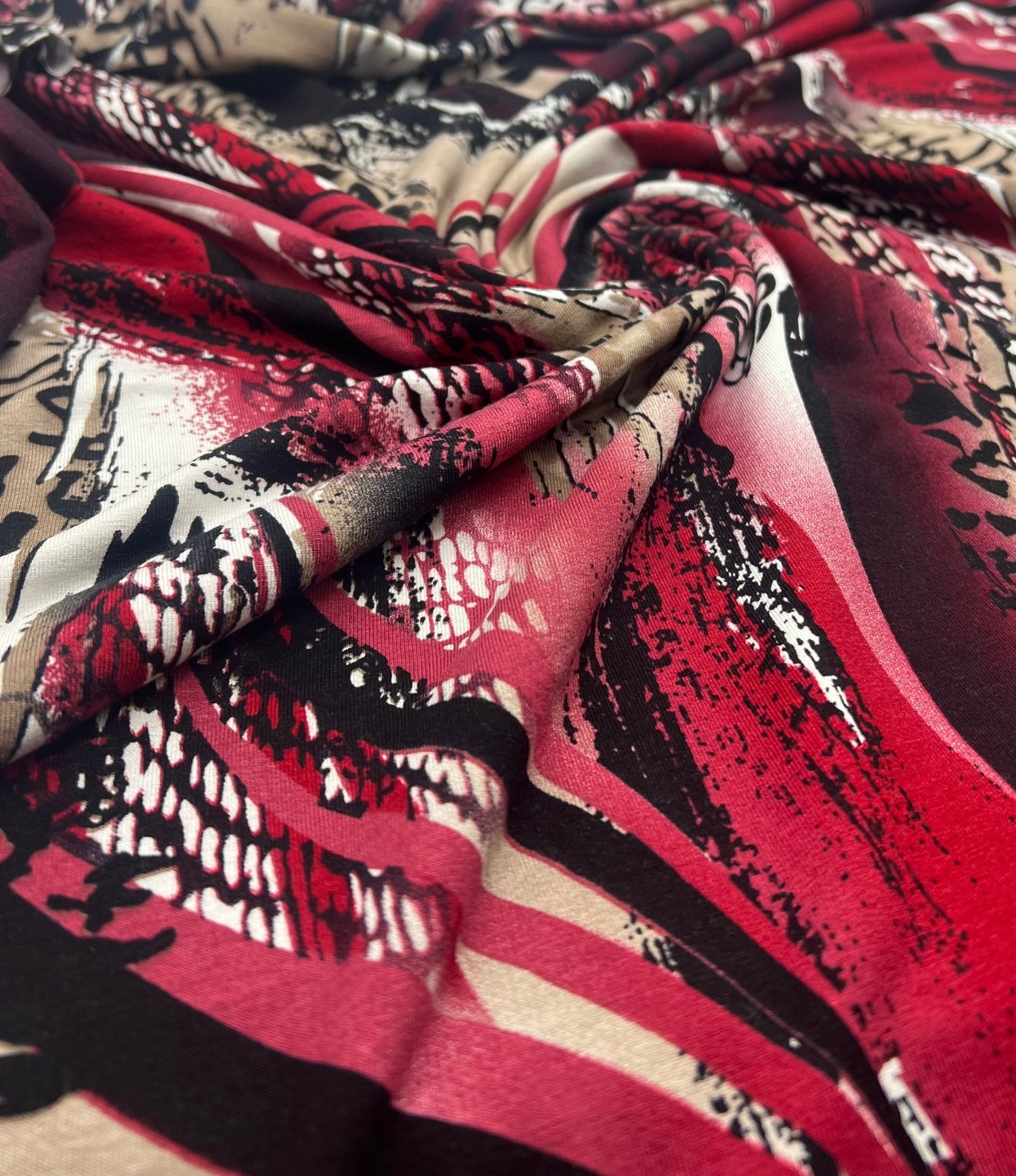 Red Animal Mix Print Viscose Elastane 4 Way Stretch Fabric - T9 Fabrics