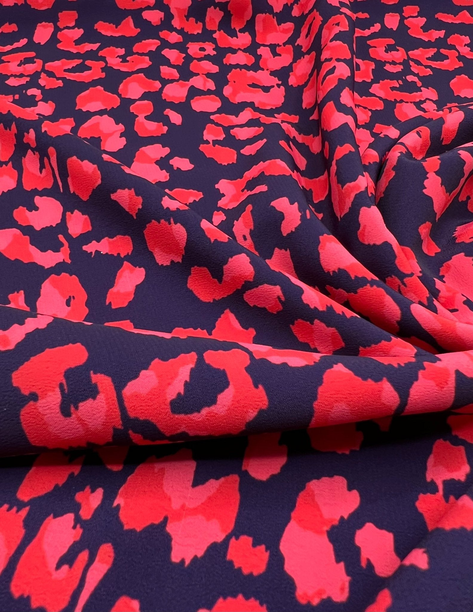 Red Animal Print Lightweight Bubble Crepe Fabric - T9 Fabrics