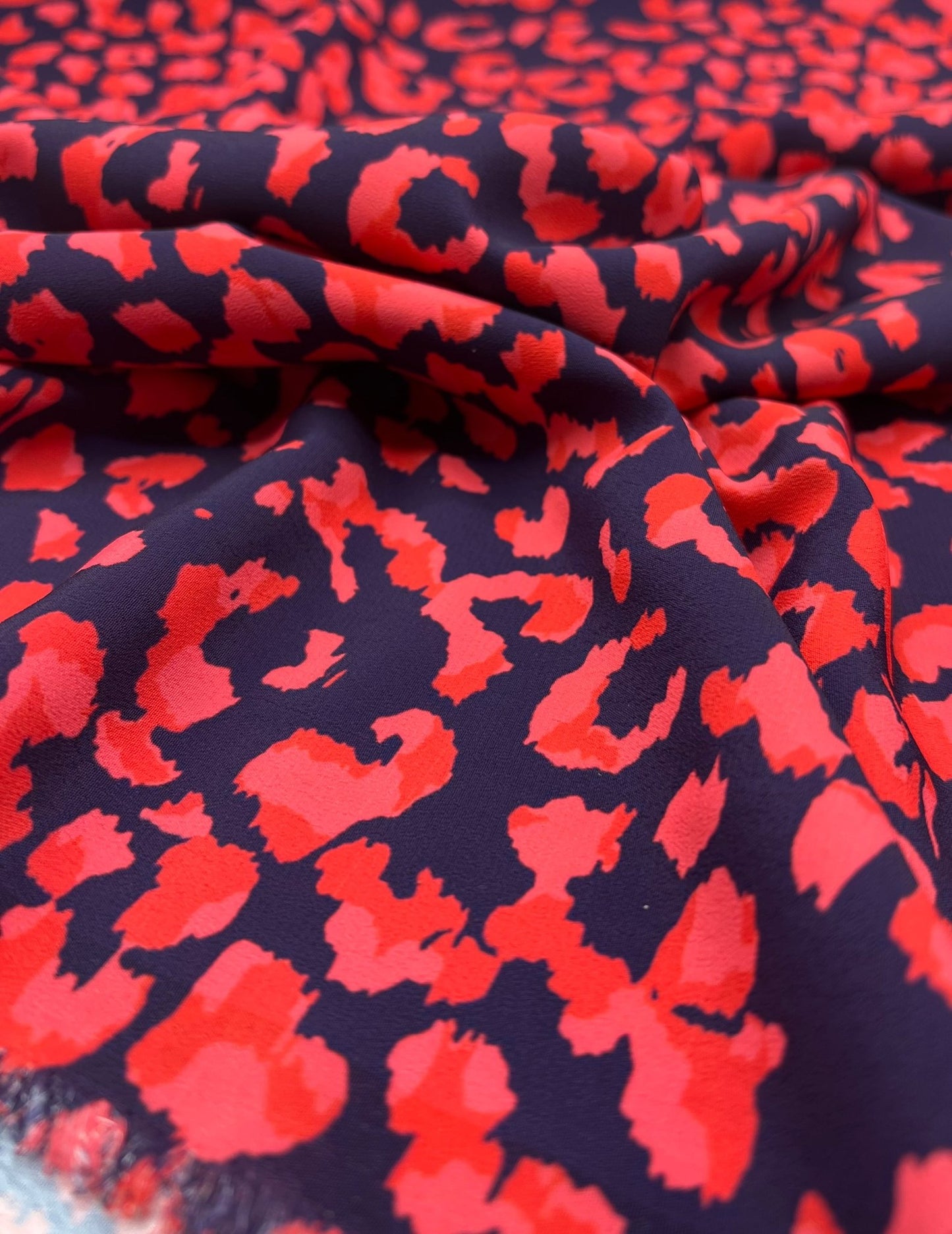 Red Animal Print Lightweight Bubble Crepe Fabric - T9 Fabrics