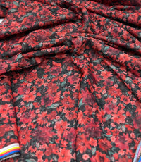 Red Black Ditsy Floral Mix Mesh Fabric Stretch - T9 Fabrics