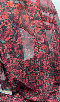 Red Black Ditsy Floral Mix Mesh Fabric Stretch - T9 Fabrics