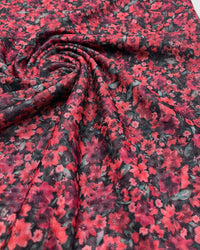 Red Black Ditsy Floral Mix Mesh Fabric Stretch - T9 Fabrics