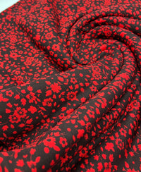 Red Black Floral Viscose Elastane Fabric - T9 Fabrics