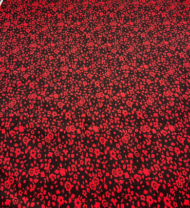 Red Black Floral Viscose Elastane Fabric - T9 Fabrics