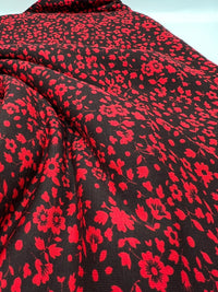 Red Black Floral Viscose Elastane Fabric - T9 Fabrics