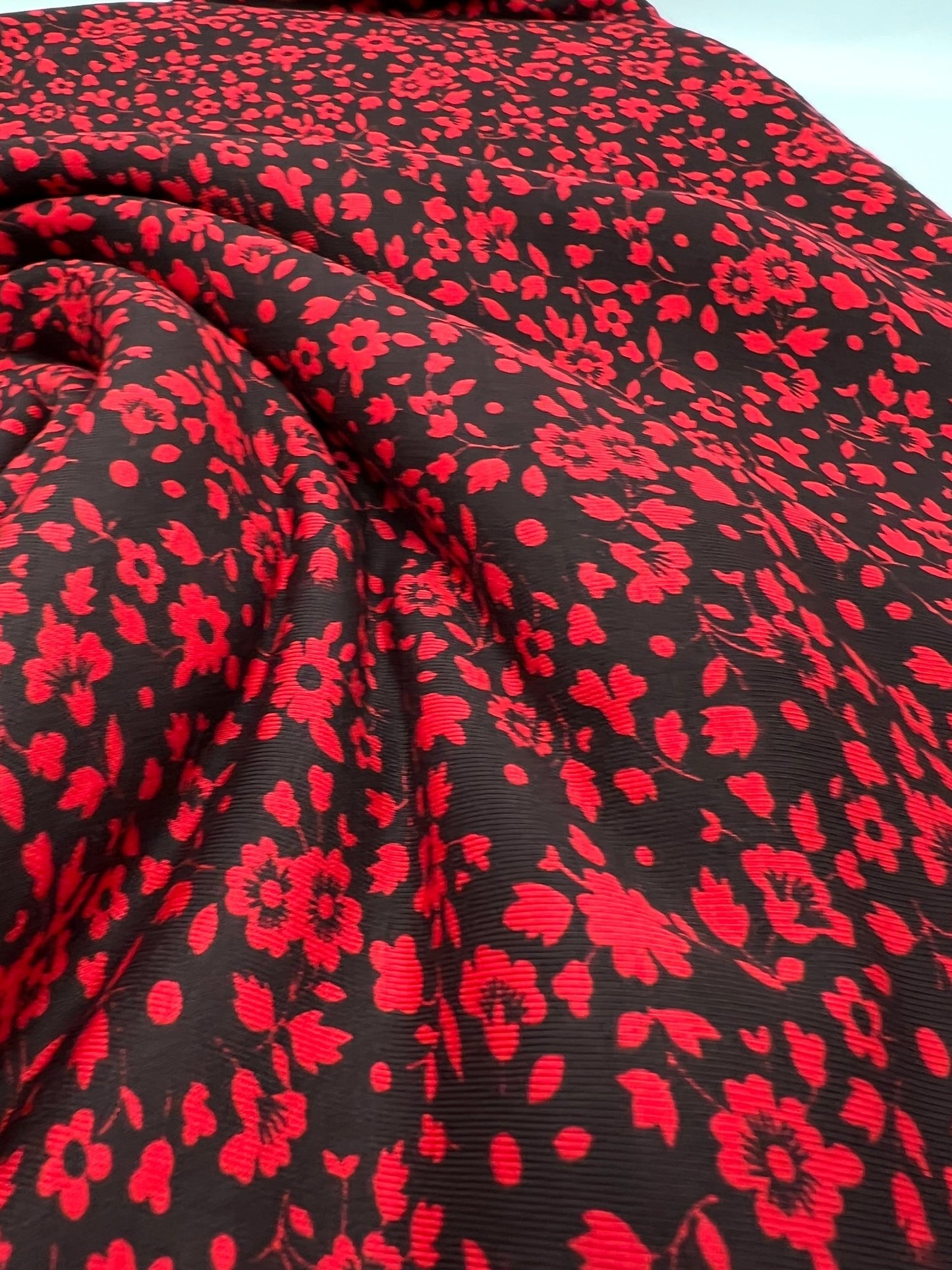 Red Black Floral Viscose Elastane Fabric - T9 Fabrics