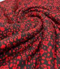 Red Black Floral Viscose Elastane Fabric - T9 Fabrics