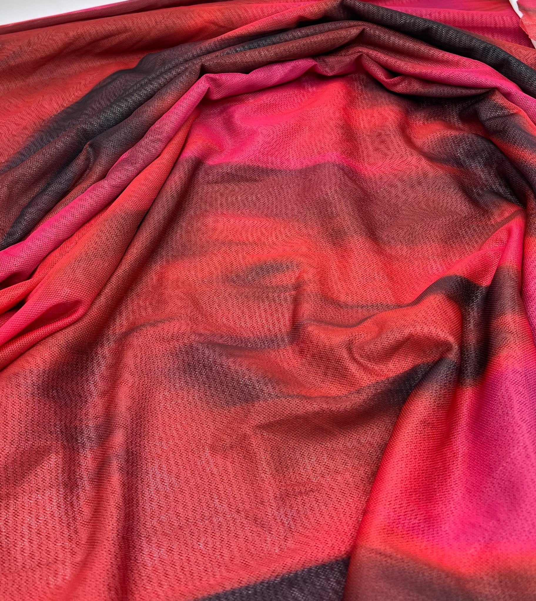 Red Black Mix Mesh Fabric Stretch - T9 Fabrics