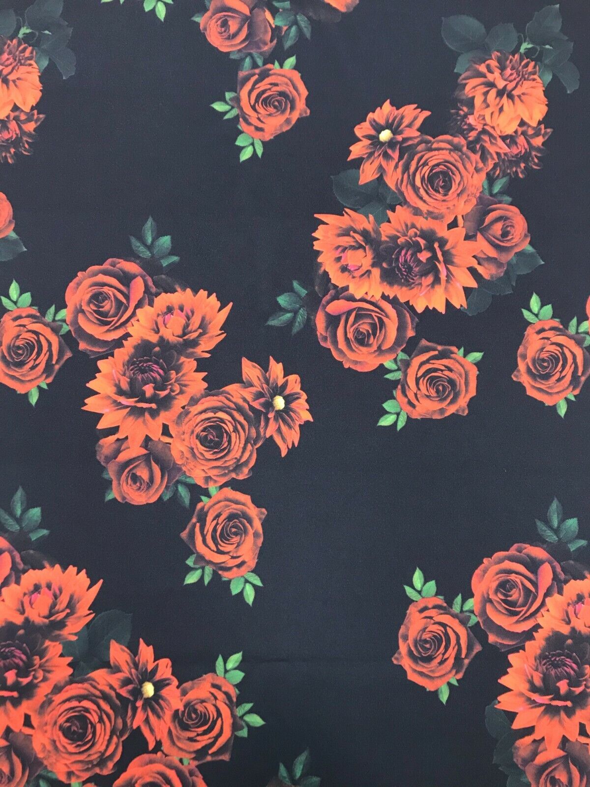 Red & Black Rose Printed Scuba Crepe Jersey Fabric 4 Way Stretch - T9 Fabrics