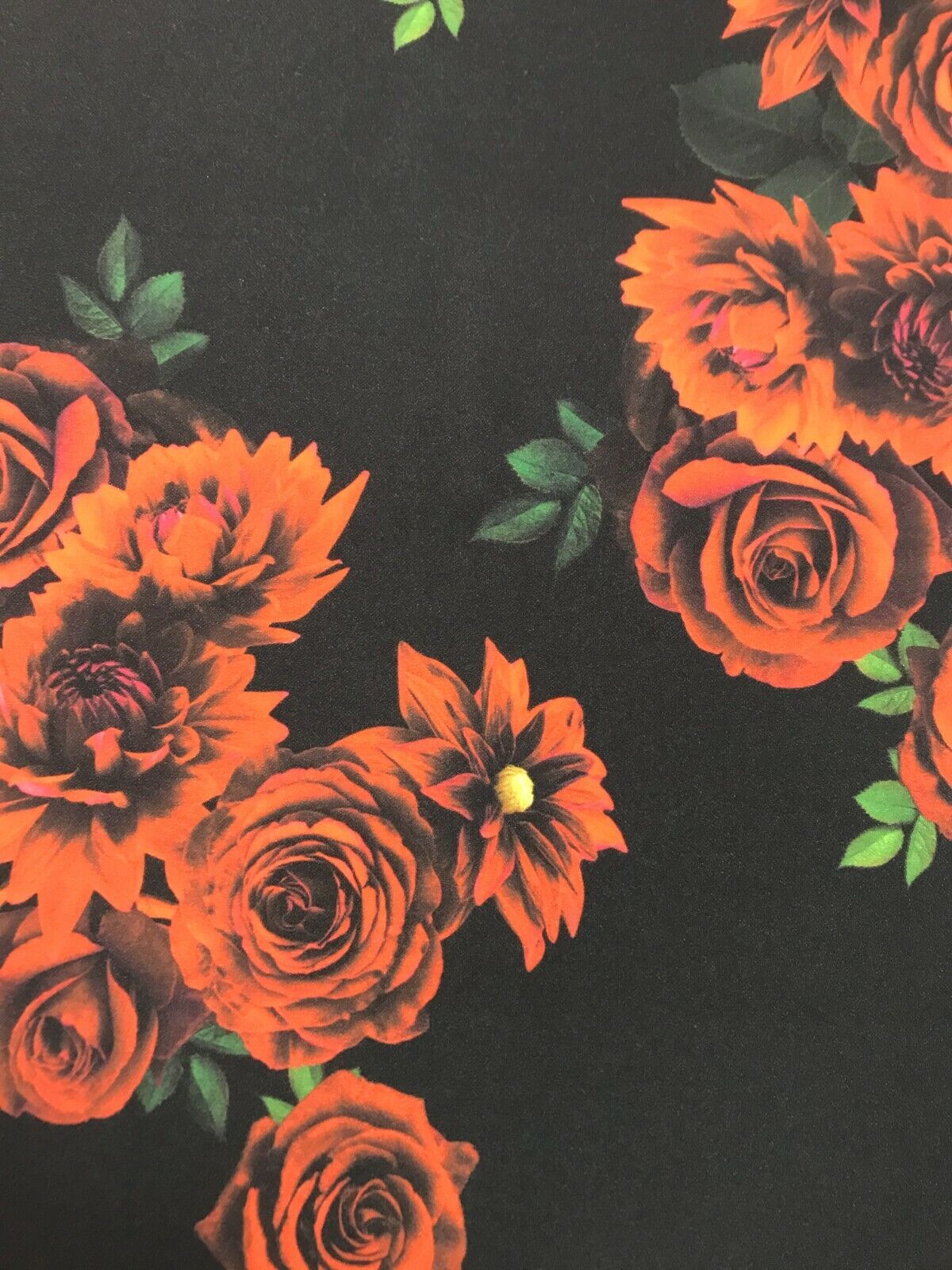 Red & Black Rose Printed Scuba Crepe Jersey Fabric 4 Way Stretch - T9 Fabrics