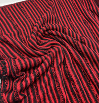 Red Black Stripe Knitted Stretch Fabric - T9 Fabrics