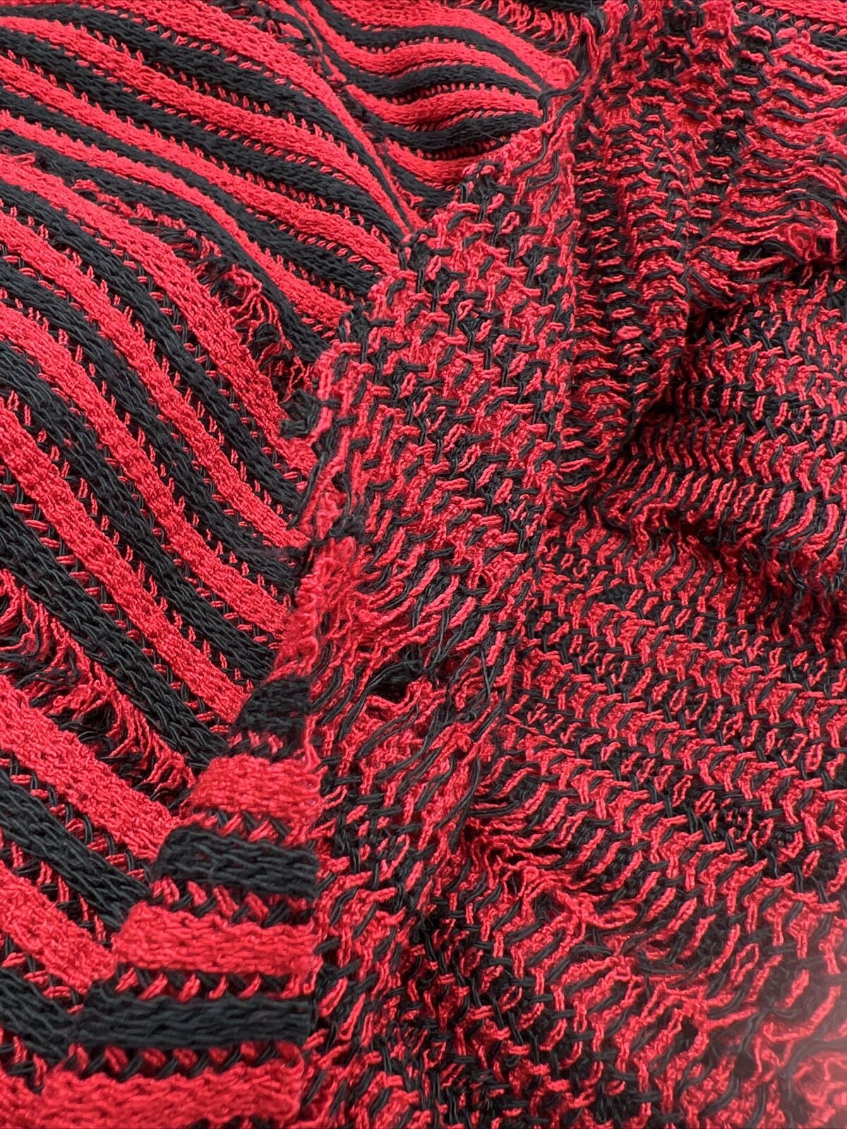 Red Black Stripe Knitted Stretch Fabric - T9 Fabrics