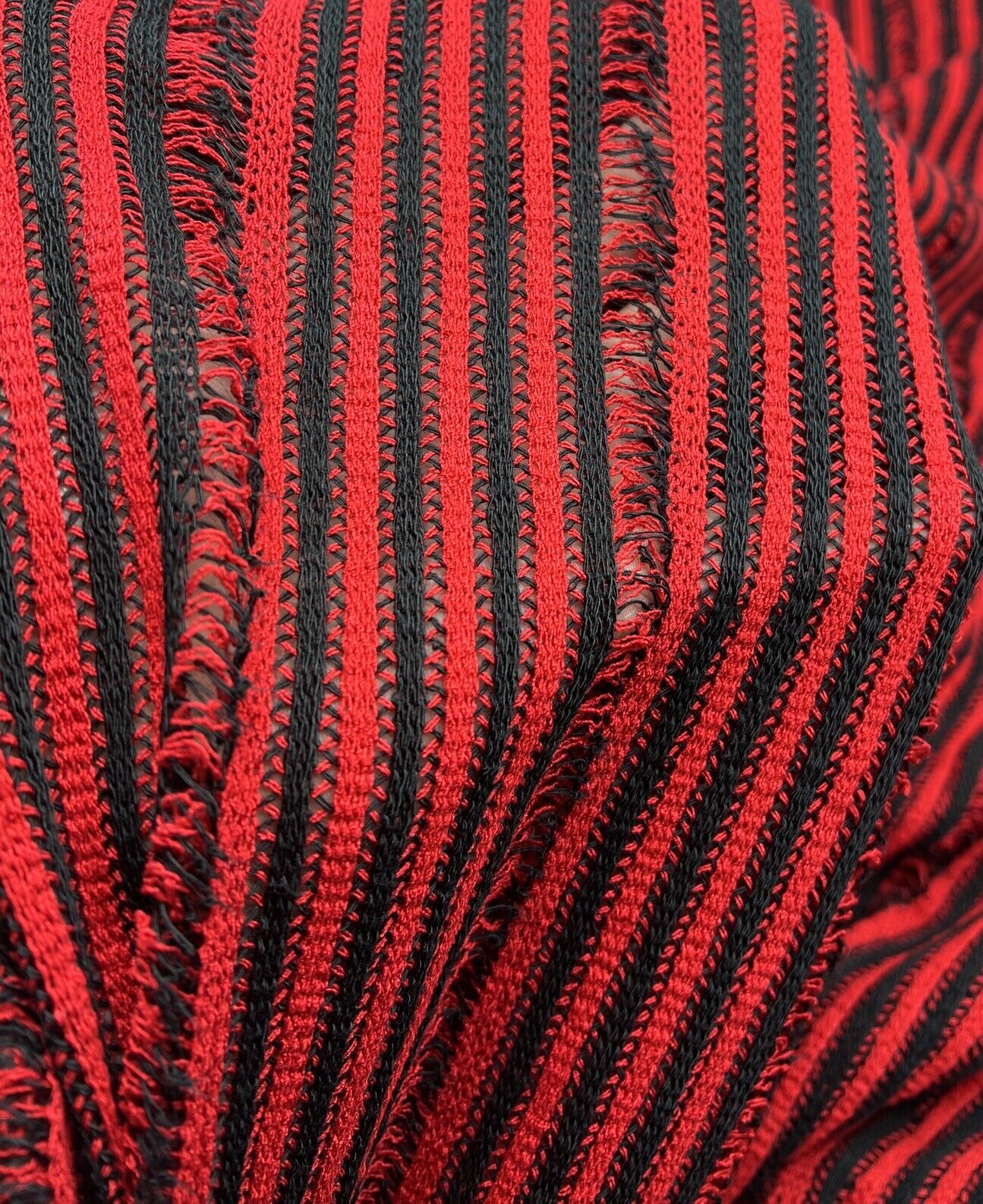 Red Black Stripe Knitted Stretch Fabric - T9 Fabrics