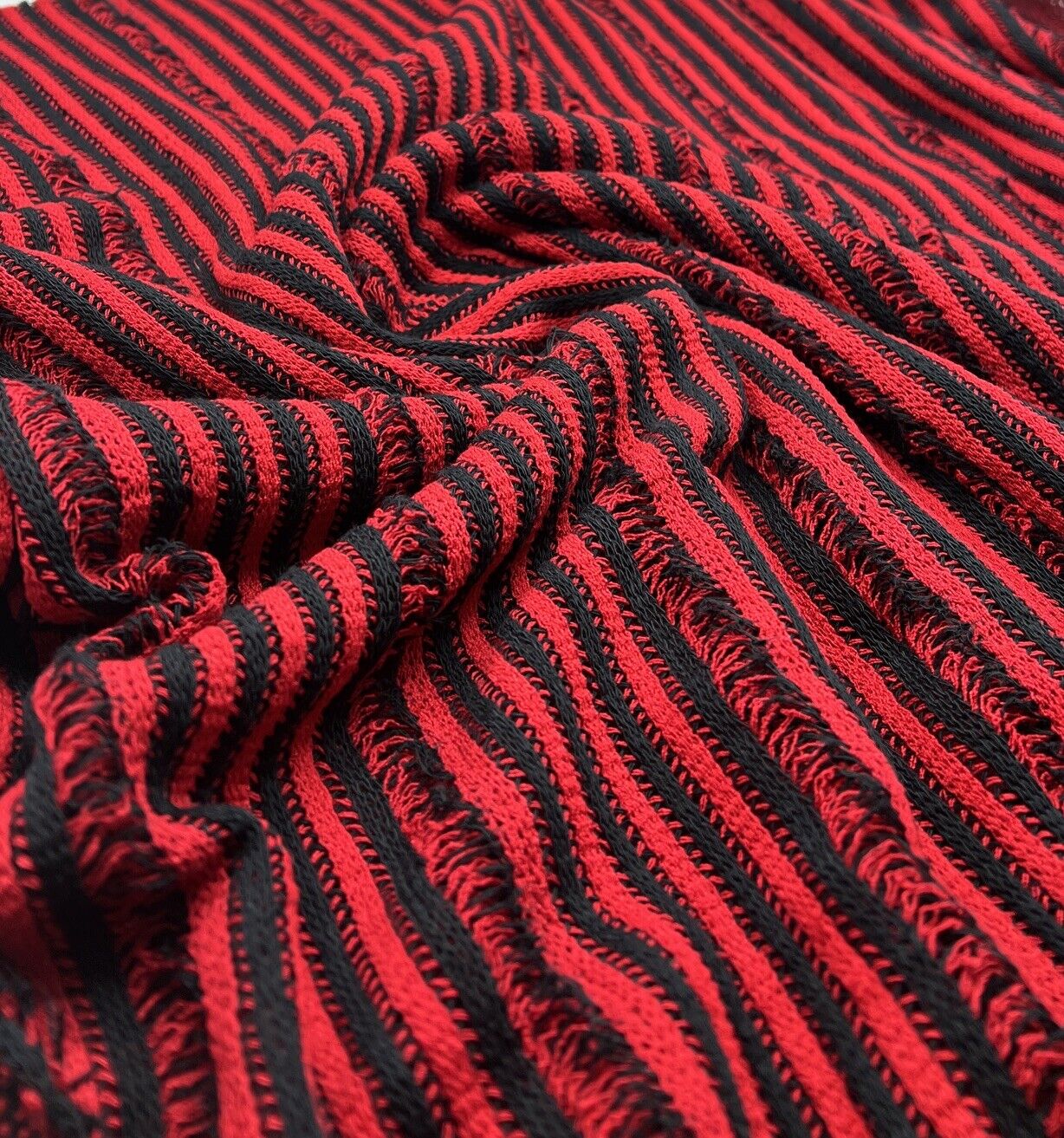 Red Black Stripe Knitted Stretch Fabric - T9 Fabrics