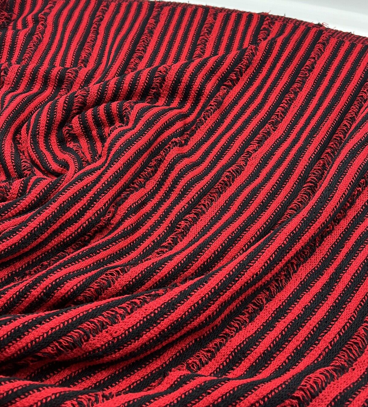 Red Black Stripe Knitted Stretch Fabric - T9 Fabrics