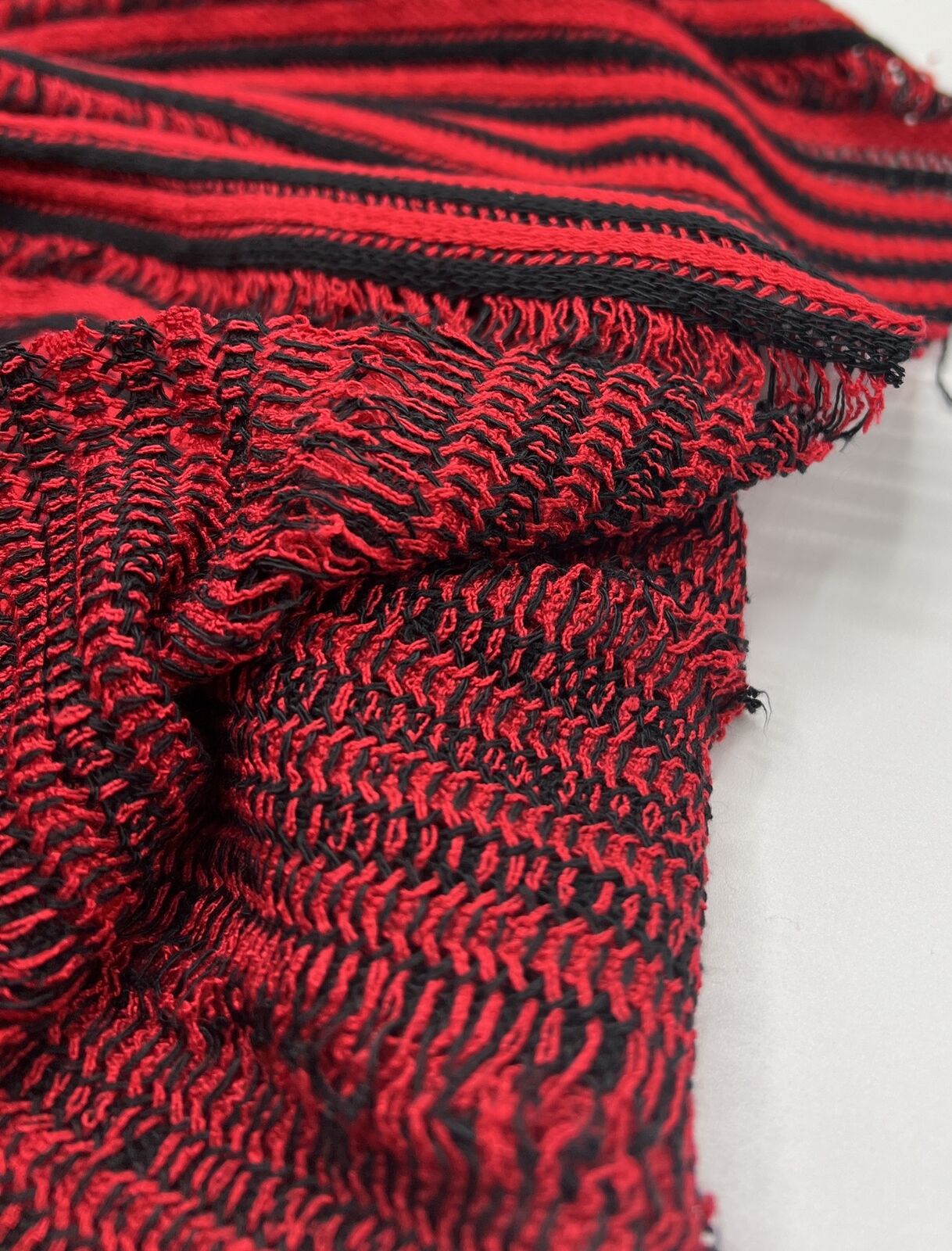 Red Black Stripe Knitted Stretch Fabric - T9 Fabrics