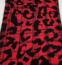 Red Black Tartan Print Black Viscose Elastane Fabric - T9 Fabrics