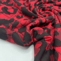 Red Black Tartan Print Black Viscose Elastane Fabric - T9 Fabrics