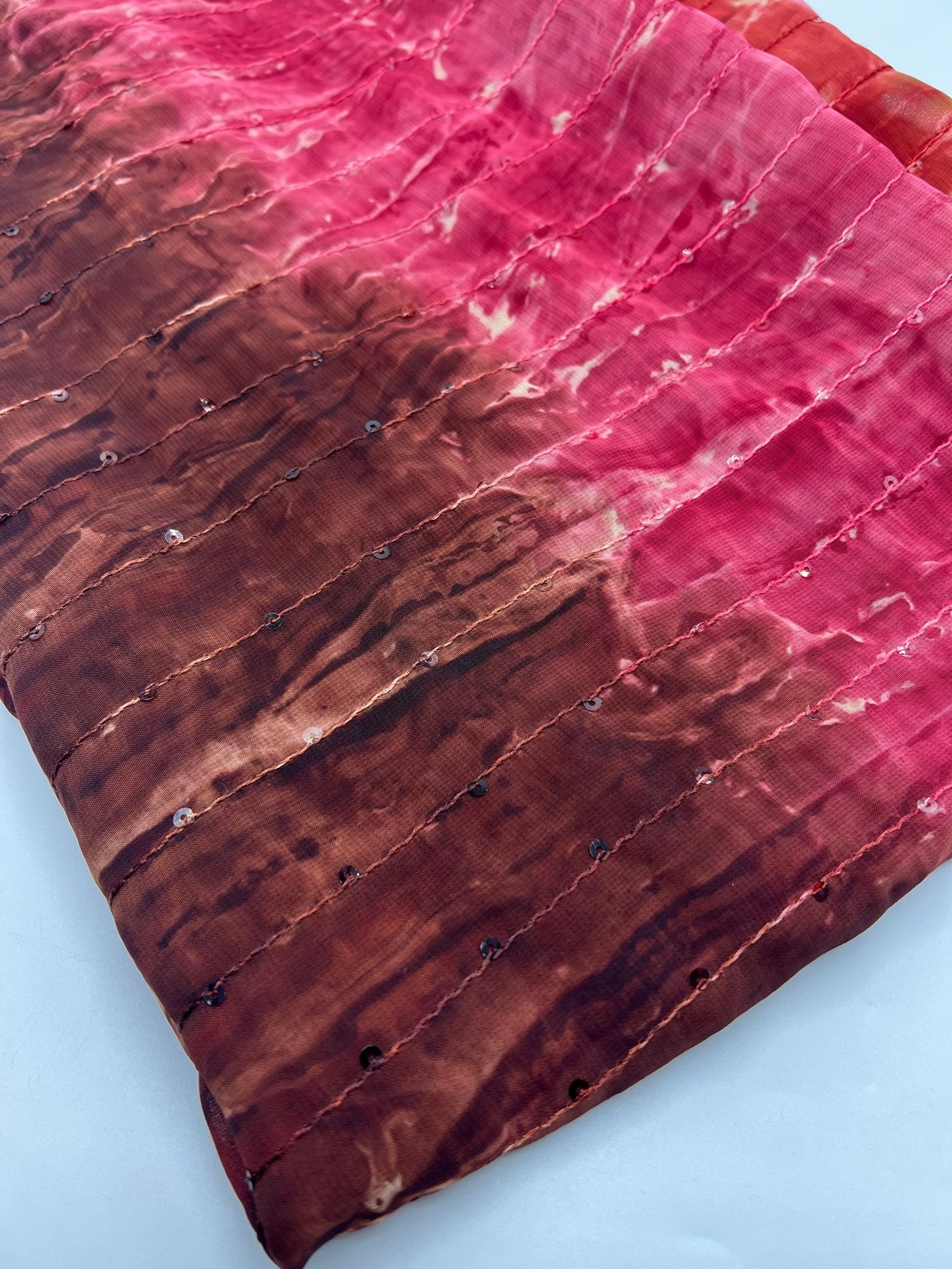 Red Brown Sequin Lightweight Non Stretch Woven Fabric - T9 Fabrics