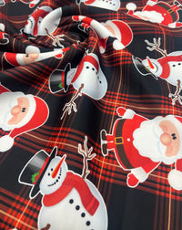 Red Check Christmas Printed Plain Scuba Jersey Fabric - T9 Fabrics