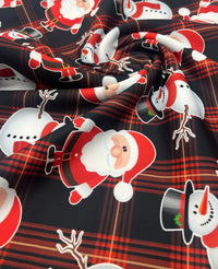 Red Check Christmas Printed Plain Scuba Jersey Fabric - T9 Fabrics