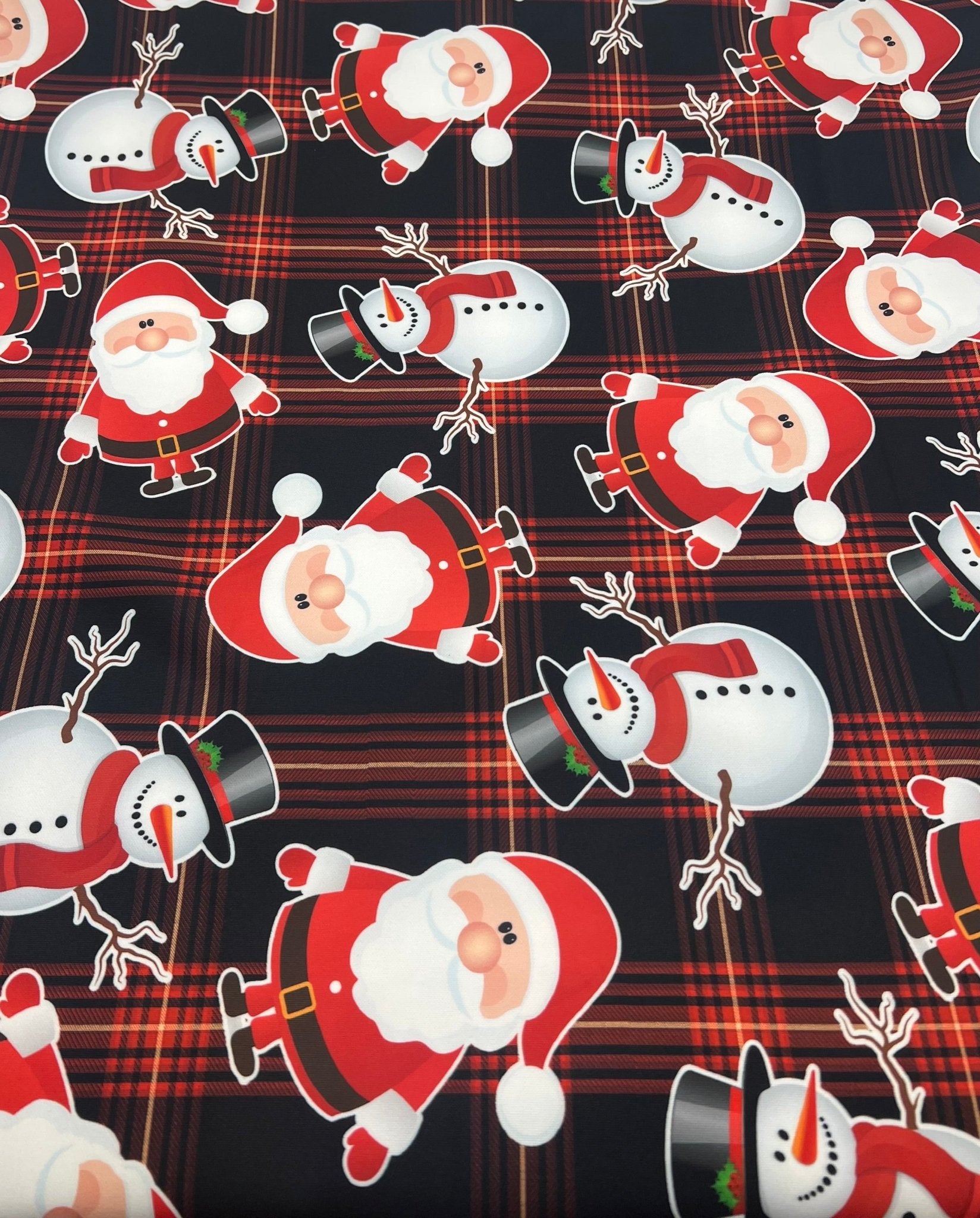 Red Check Christmas Printed Plain Scuba Jersey Fabric - T9 Fabrics
