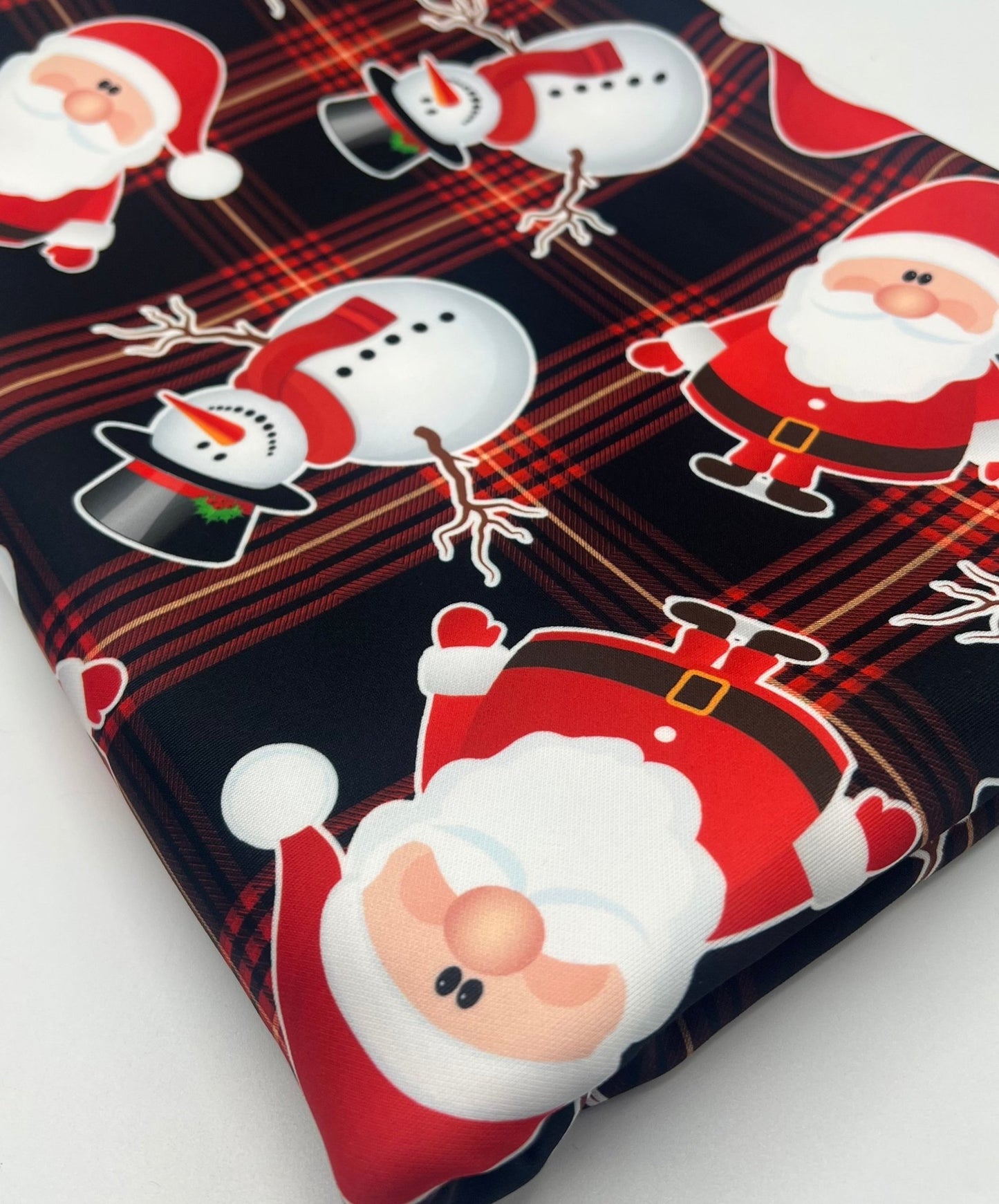 Red Check Christmas Printed Plain Scuba Jersey Fabric - T9 Fabrics