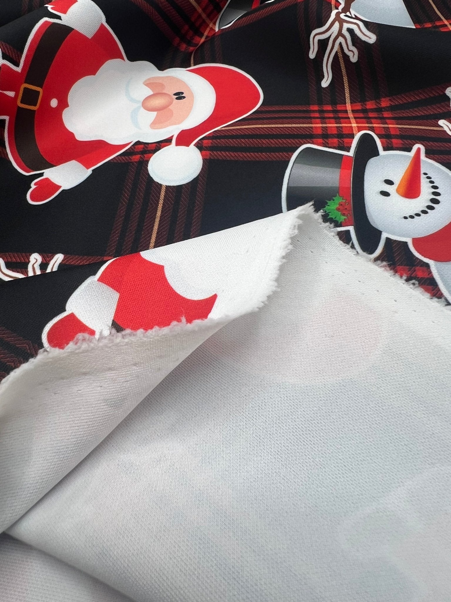 Red Check Christmas Printed Plain Scuba Jersey Fabric - T9 Fabrics