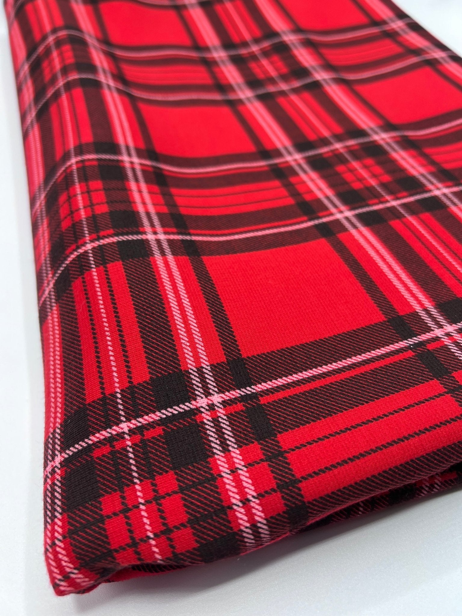 Red Check Ponte Fabric - T9 Fabrics