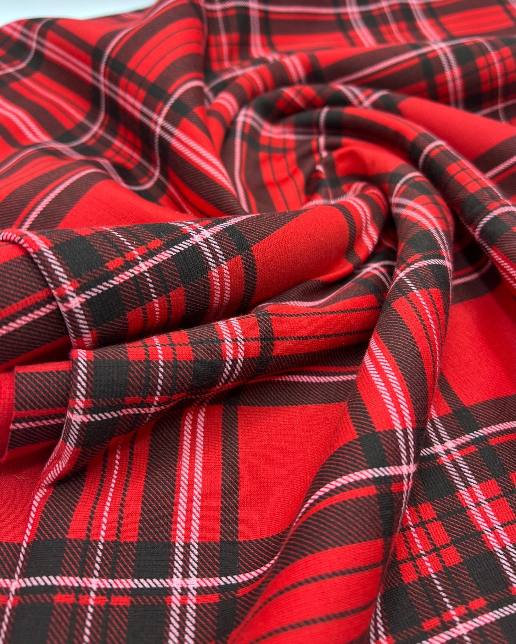 Red Check Ponte Fabric - T9 Fabrics