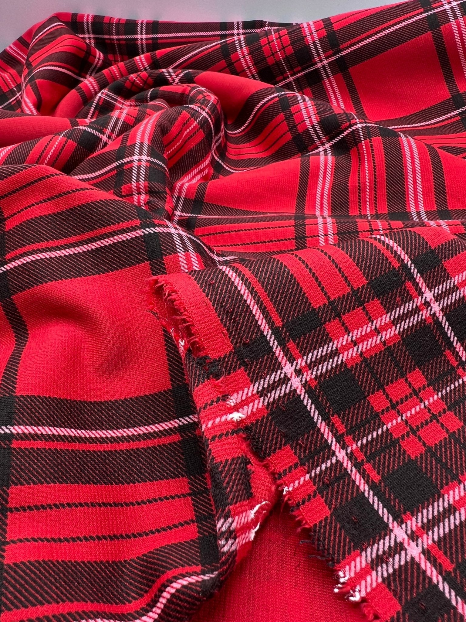 Red Check Ponte Fabric - T9 Fabrics