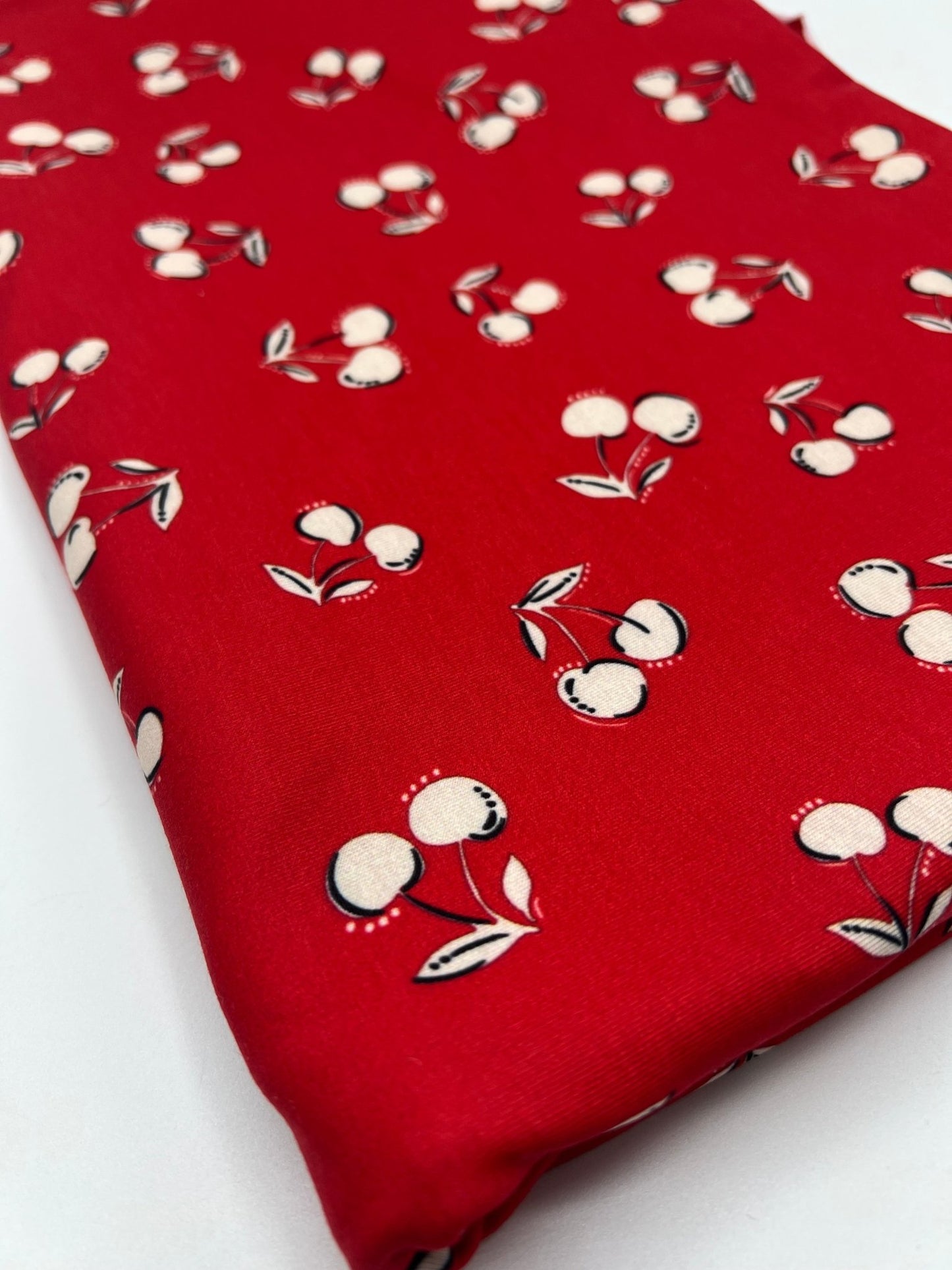 Red Cherry Print Super Soft Spun Poly Stretch Fabric - T9 Fabrics