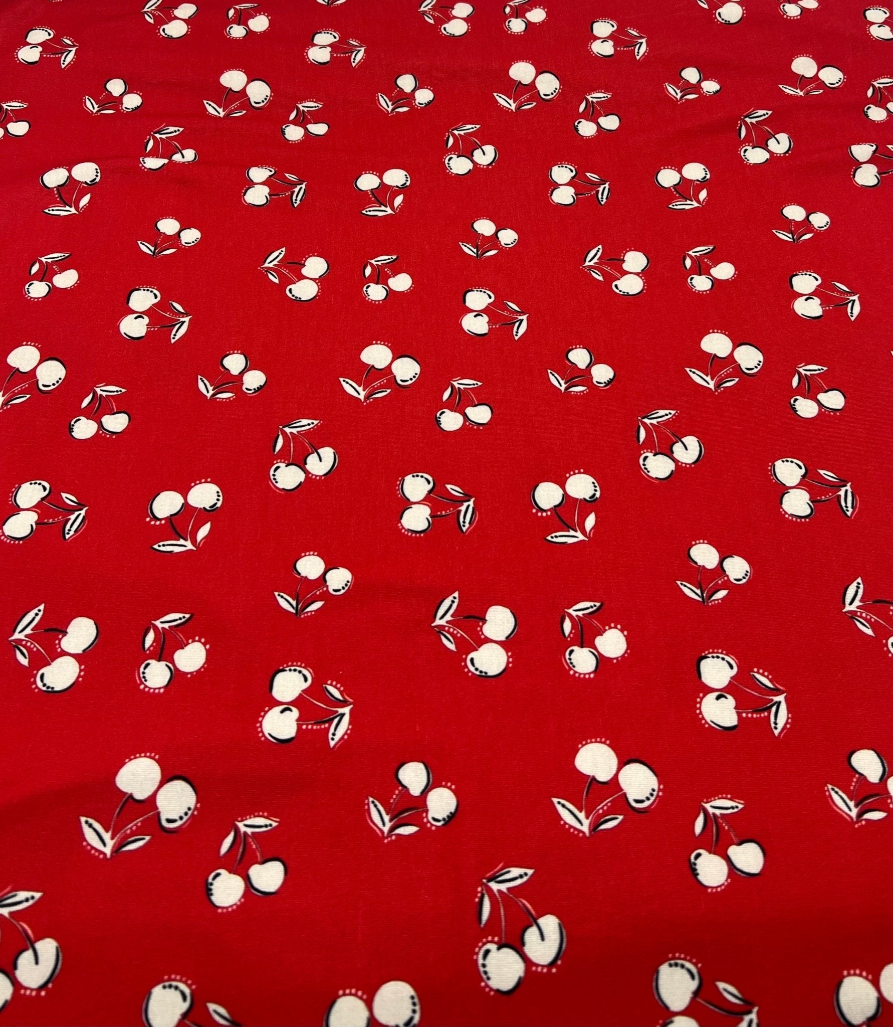 Red Cherry Print Super Soft Spun Poly Stretch Fabric - T9 Fabrics