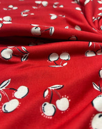 Red Cherry Print Super Soft Spun Poly Stretch Fabric - T9 Fabrics