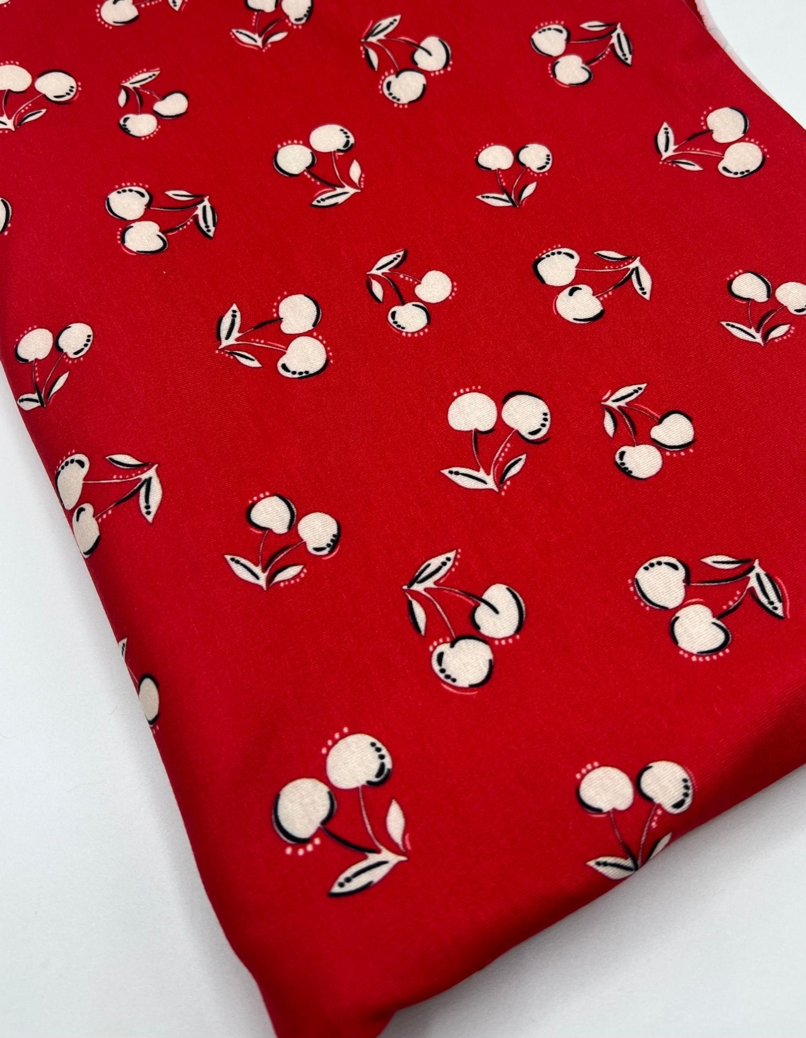 Red Cherry Print Super Soft Spun Poly Stretch Fabric - T9 Fabrics