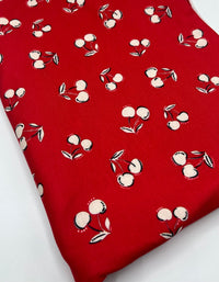 Red Cherry Print Super Soft Spun Poly Stretch Fabric - T9 Fabrics