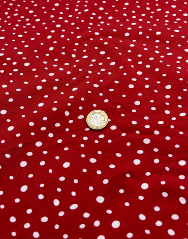 Red Dots Cotton Stretch Jersey 200 GSM 95/5 Lycra 4 Way Stretch - T9 Fabrics