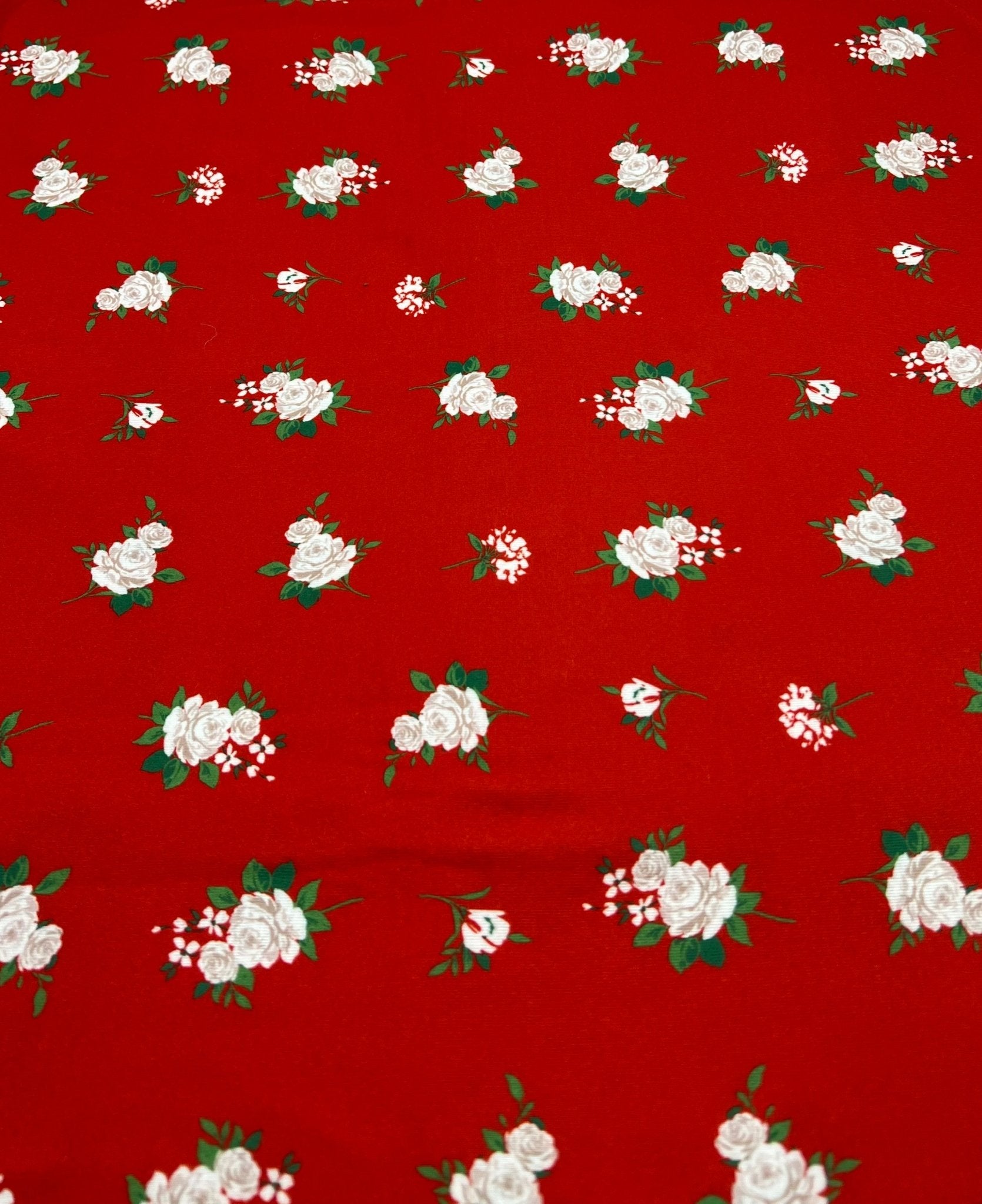 Red Floral Print Spun Poly Stretch Fabric - T9 Fabrics