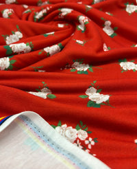 Red Floral Print Spun Poly Stretch Fabric - T9 Fabrics