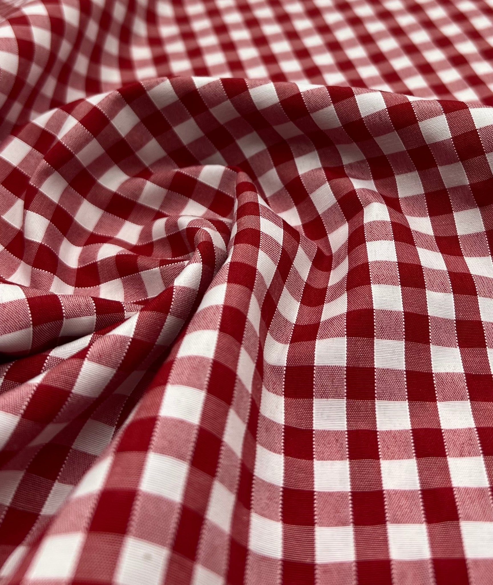 Red Gingham Printed Poly Cotton 90 GSM 80/20 44 Inch Non Stretch - T9 Fabrics