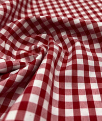 Red Gingham Printed Poly Cotton 90 GSM 80/20 44 Inch Non Stretch - T9 Fabrics