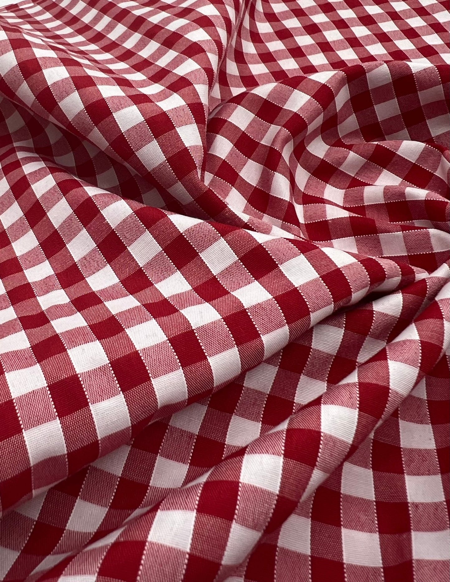 Red Gingham Printed Poly Cotton 90 GSM 80/20 44 Inch Non Stretch - T9 Fabrics