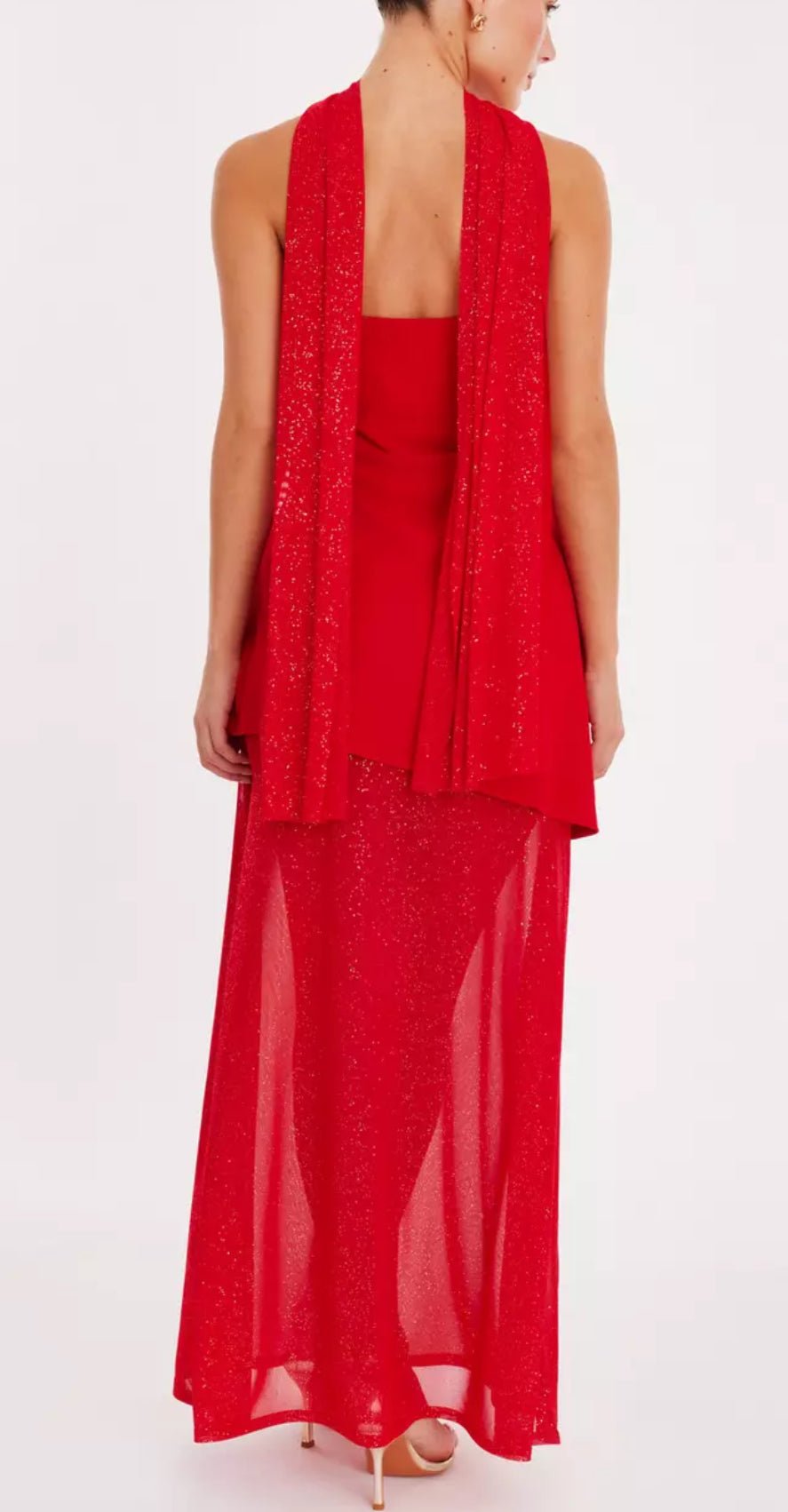 Red Gold Glitter Sparkle Mesh Fabric Stretch - T9 Fabrics