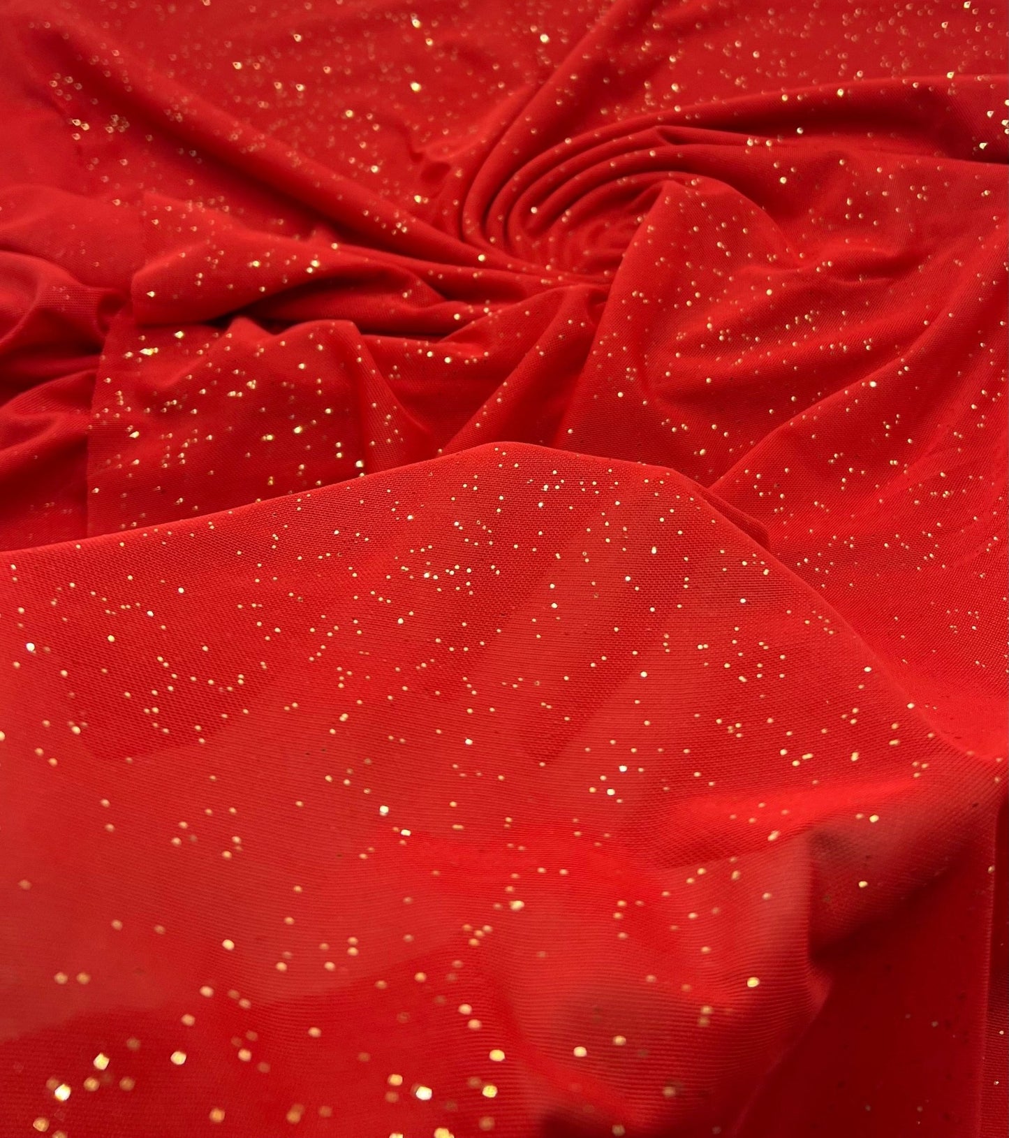 Red Gold Glitter Sparkle Mesh Fabric Stretch - T9 Fabrics